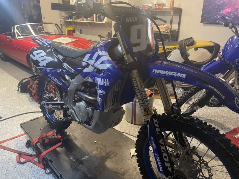 Max's bike on the stand in the home garage